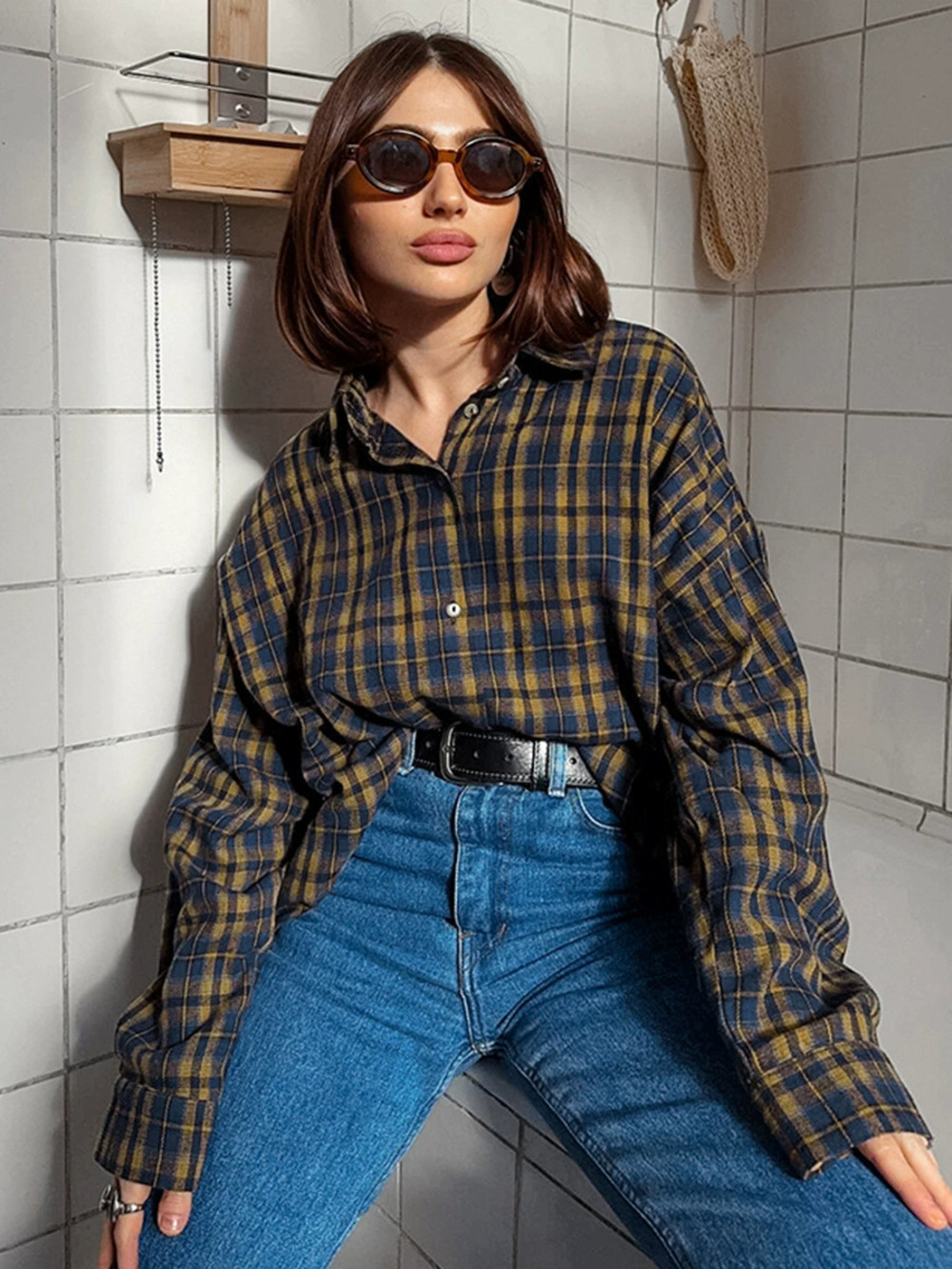 Forever 21 Spring Brown Plaid Cotton Blouse Layering Design - Picture 2 of 6